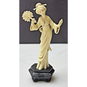 Vintage Depositato Fontanini Chinoiserie Asian Inspired Geisha Girl Fan Figurine